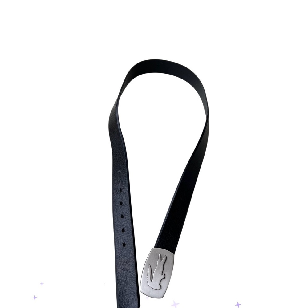 Lacoste Men Black Leather Belt with Silver metal Buckle 44 1/2 “